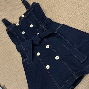 Dark Blue Denim Dress with White Buttons